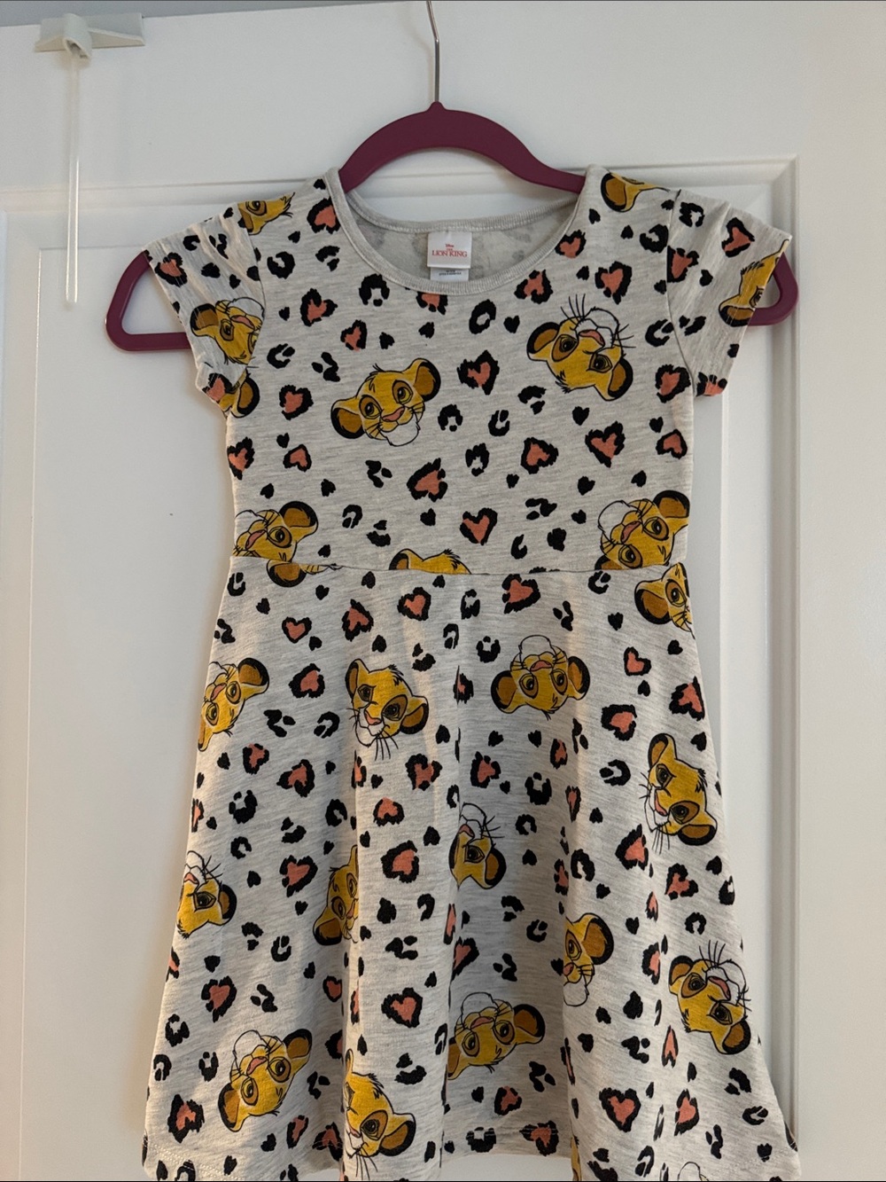 Disney Girls' Short Sleeve Simba Print Skater Dress - White, Yellow & Pink